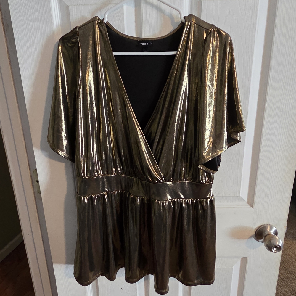 Torrid Shimmering Gold Wrap Blouse